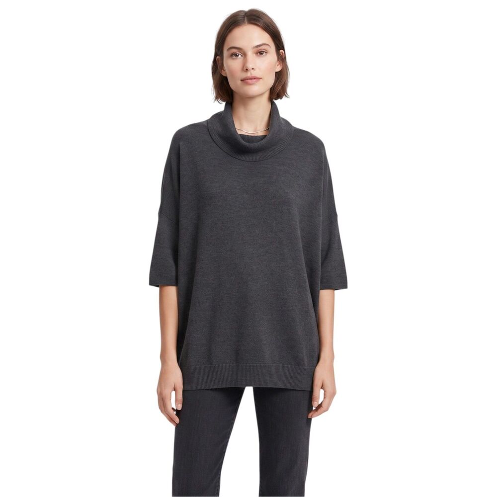 Chico's Charcoal Gray Cowl Neck Short Sleeve Sweater Sz M